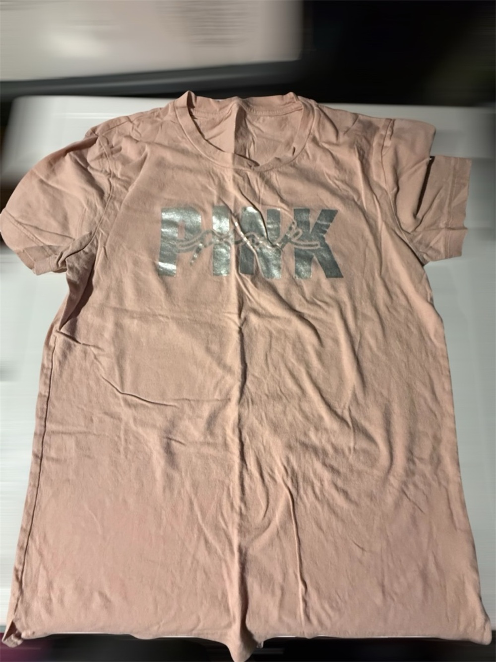 PINK Victoria's Secret Crewneck T-Shirt in Blush with Metallic Logo